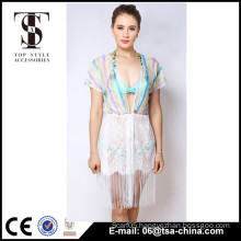 Top selling products 2016 Summer Ladies long Tassels lace rainbow color dress